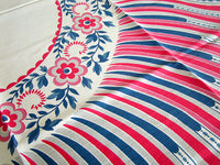 Concentric Stripes & Floral Vintage Tablecloth 47x50