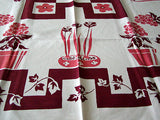 Flower Pots & Ivy Geometric Border Vintage Tablecloth 48x48