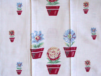 Red Flower Pots Vintage Kitchen Dish Towels, Pair