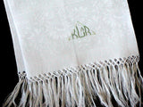 Antique Damask Linen Guest Towel w Hand Knotted Fringe, Monogram KLAR