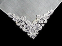 Fancy Floral Applique White Lace Corner Vintage Handkerchief