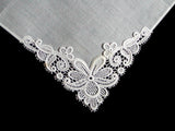 Fancy Floral Applique White Lace Corner Vintage Handkerchief