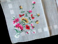 Embroidered Poppies Vintage Handkerchief New Old Stock