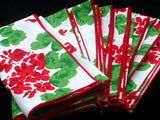 Red Geranium Vintage Napkins, Set of 8