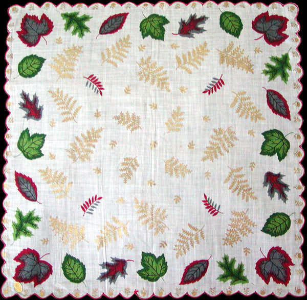 Falling Leaves and Gilded Ferns Vintage Handkerchief