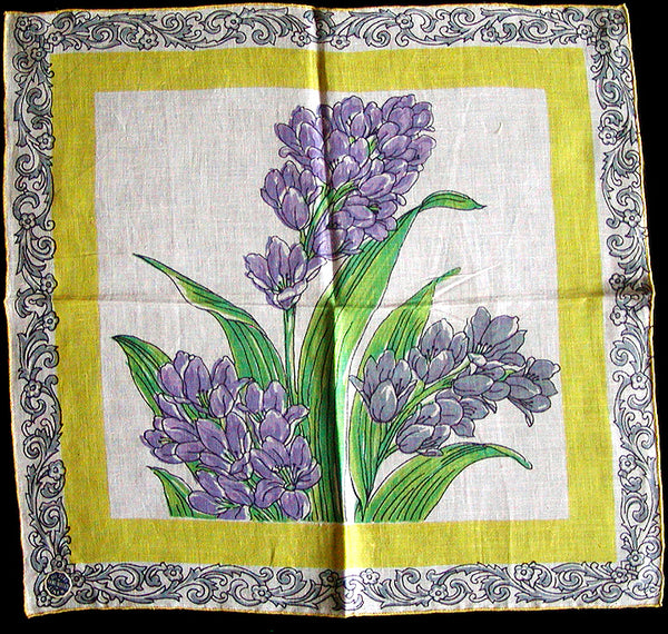 Purple Crocus Vintage Irish Linen Handkerchief