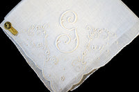 Monogram G Vintage Linen Handkerchief Madeira White Embroidery