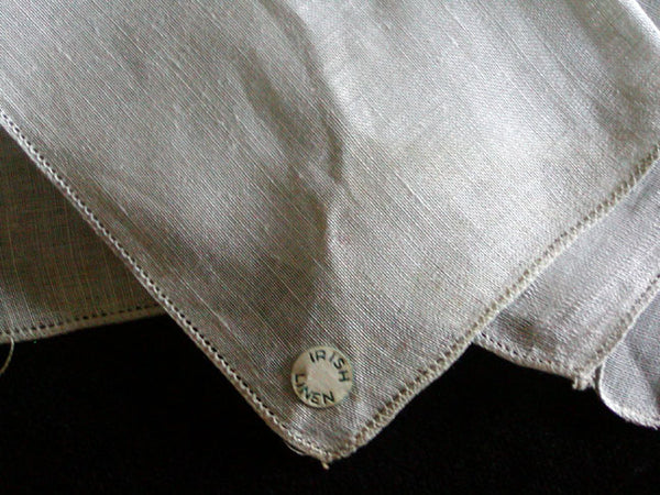 Gray Irish Linen Hemstitched Vintage Handkerchief New Old Stock