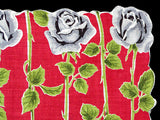 Gray Long Stemmed Roses on Red Vintage Handkerchief
