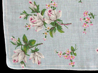 Gray Roses on Light Blue Irish Linen Vintage Handkerchief