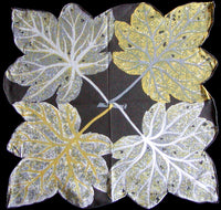 Gray & Yellow Leaves Vintage Handkerchief, Hand Rolled