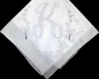 Monogram K Vintage Handkerchief Gray Madeira Shadow Embroidery