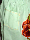 Light Green Cotton w Pansy Hanky Applique Vintage half Apron