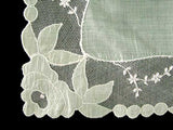 Pastel Green White Lace Applique Vintage Wedding Handkerchief