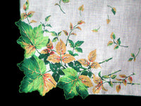 Windblown Leaves Vintage Irish Linen Handkerchief