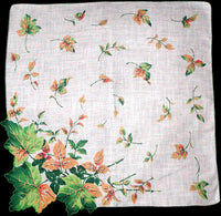 Windblown Leaves Vintage Irish Linen Handkerchief
