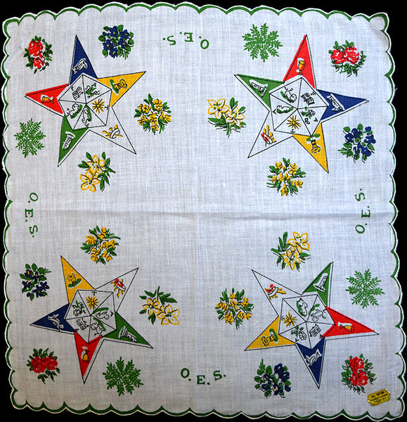 OES Order of the Eastern Star Vintage Handkerchief, Green