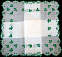 Green Shamrocks Embroider St Patrick's Day Vintage Handkerchief