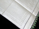 Damask Roses Irish Linen Vintage Guest Towel Green Tatting