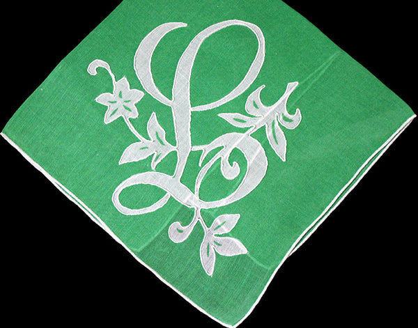 Monogram L Vintage Handkerchief, White and Green