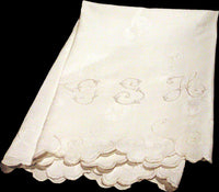 Oversize Antique Damask Linen Towel, GSH Monogram