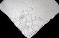 Monogram G Vintage Handkerchief, Madeira Whitework Embroidery