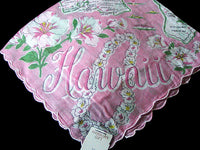 Aloha Hawaii Vintage Souvenir State Map Handkerchief, Pink