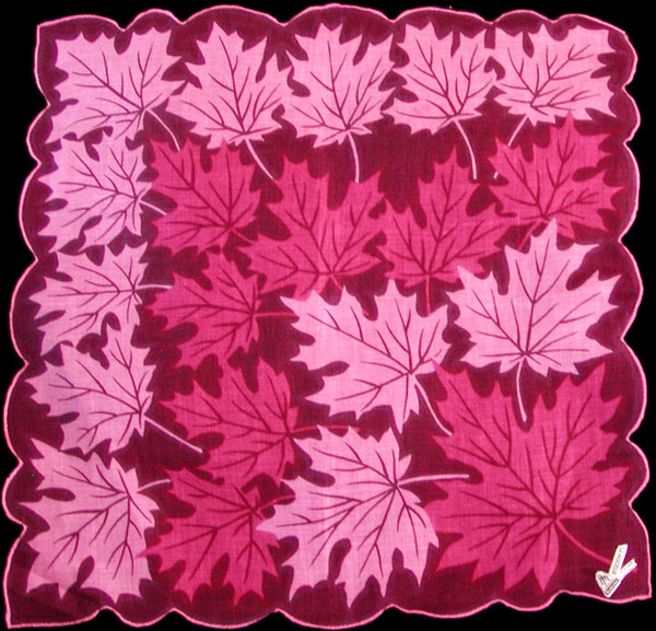 Pink Leaves on Wine Vintage Irish Linen Handkerchief, Herrmann