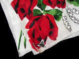 Red Roses Irish Linen Vintage Handkerchief, Herrmann