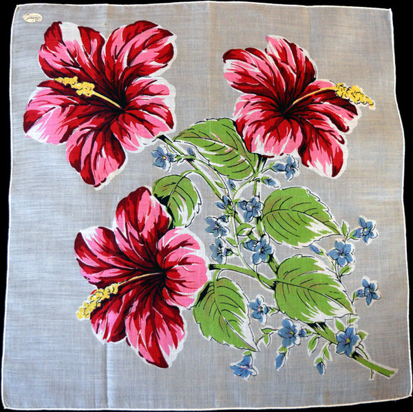 Hibiscus Floral Print Vintage Handkerchief, Burmel Original