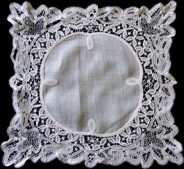Heirloom Antique Wedding Handkerchief w Handmade Lace