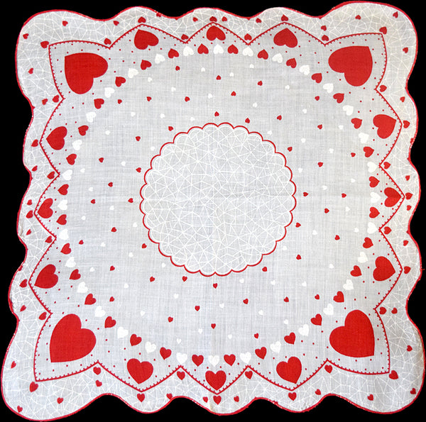 Dots & Valentine Hearts Vintage Handkerchief
