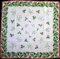 Christmas Holly Border Vintage Handkerchief