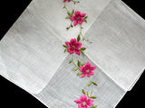 Hot Pink Flowers Embroidered Vintage Cotton Handkerchief MWT