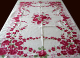 Fuchsia Floral Print w Roses Tulips Vintage Tablecloth 50x70