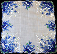 Blue Violets & Lily of the Valley Vintage Handkerchief
