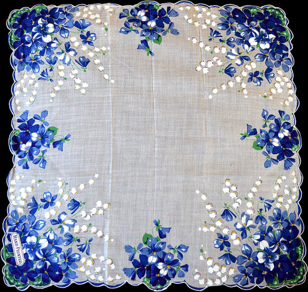 Blue Violets & Lily of the Valley Vintage Handkerchief