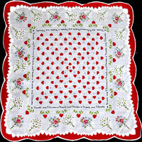 Hearts and Flowers Vintage Valentine Handkerchief