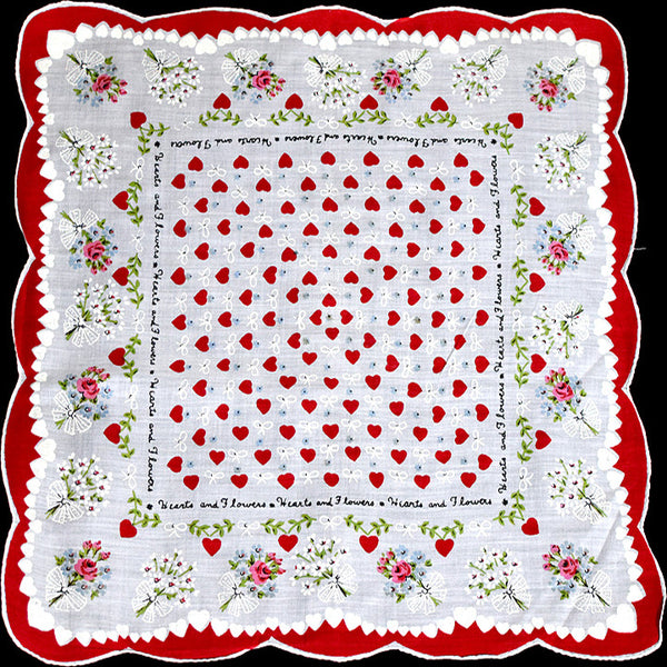 Hearts and Flowers Vintage Valentine Handkerchief