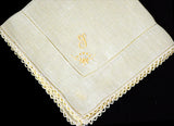 Monogram I Vintage Handkerchief, Yellow Linen