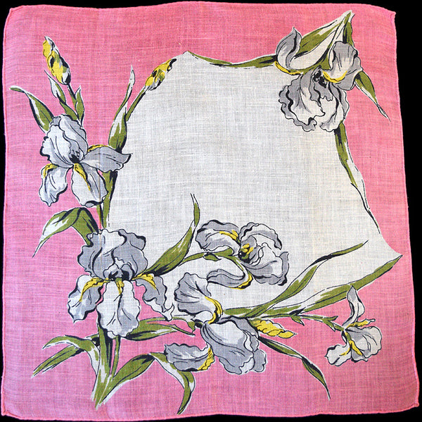 Bearded Irises Irish Linen Vintage Handkerchief