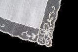 Embroidered Mesh Net Lace Vintage Wedding Handkerchief, Unused