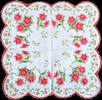 Jonquils in Red and Pink Vintage Handkerchief