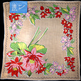 July Flower of the Month Vintage Linen Handkerchief, Kimball