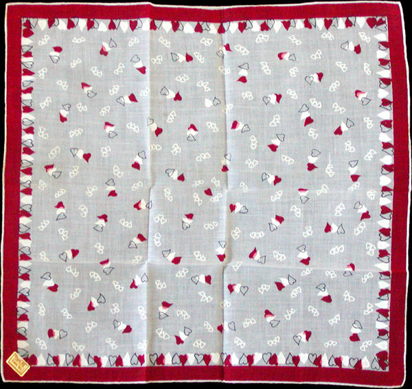 Hearts by Kimball Vintage Valentine Handkerchief New Old Stock
