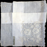 Fancy White Embroidered White Linen Vintage Handkerchief Madeira