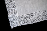 French Lace Floral Scrolls Vintage Linen Wedding Handkerchief