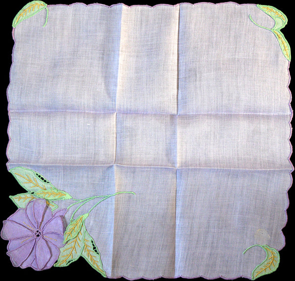 Lavender Madeira Flower Trembler Vintage Handkerchief, Anice