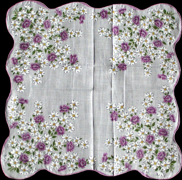 Dogwood and Lavender Floral Vintage Floral Handkerchief