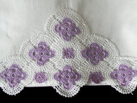 PR Vintage Pillowcases w Lavender White Crochet Lace, Tubing